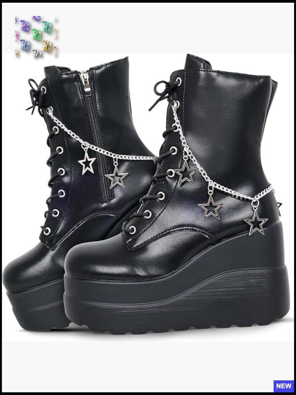 Chunky Platform Ankle Boots with Side Zip Lace Up Wedge Heel Punk Goth Shoes
